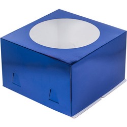 Коробка для торта с окном СИНЯЯ 260х260х180 мм