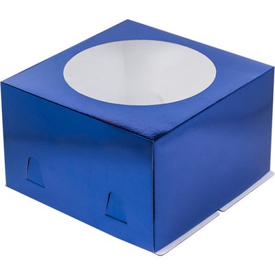 Коробка для торта с окном СИНЯЯ 260х260х180 мм