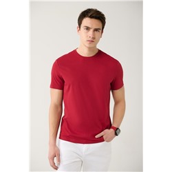 Бордово-красная футболка из 100% хлопка, дышащая, с круглым вырезом, приталенного кроя
