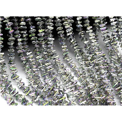 Бусины из лавы треугольник 7*6 мм, цв.хамелеон серебристый, 39см, 100 бусин