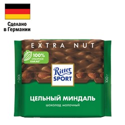 Шоколад RITTER SPORT "Extra Nut", молочный, с цельным миндалем, 100 г, Германия, 7036