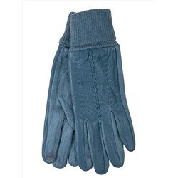Элегантные демисезонные перчатки из кожи и велюра, цвет голубой
