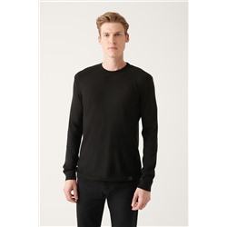 Черный вязаный свитер с круглым вырезом, текстурированная передняя часть, стандартная посадка