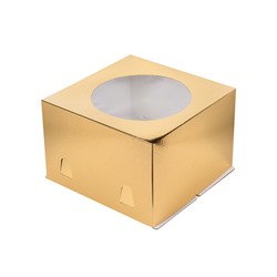 Коробка для торта с окном ЗОЛОТО 240х240х180 мм