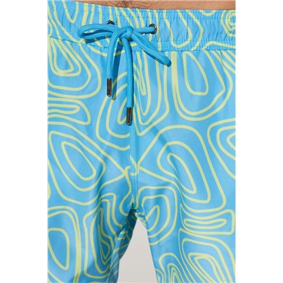 Мужские быстросохнущие шорты для плавания стандартного кроя бирюзово-зеленого цвета с карманами и узором