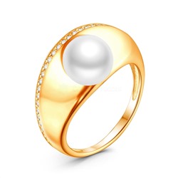 Кольцо из золочёного серебра с культивированным жемчугом и фианитами