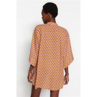 Мини-тканое пляжное платье из 100% хлопка с геометрическим узором TBESS22EL1438