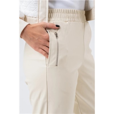 23146-Женские кожаные брюки скинни с карманами, эластичной резинкой на талии и штанинах — камень