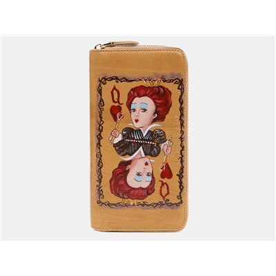 Кожаное портмоне с росписью из натуральной кожи «PR0015 Beige Червонная королева»
