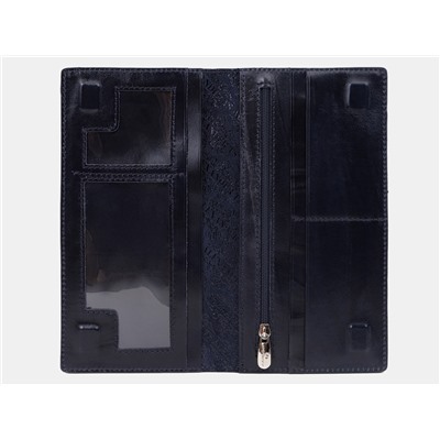 Кожаное портмоне с росписью из натуральной кожи «PR007 Blue Чешир и механизмы»