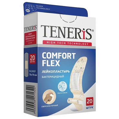 Набор пластырей 20 шт. TENERIS COMFORT FLEX суперэластичный, на полимерной основе, коробка с европодвесом, 0208-002