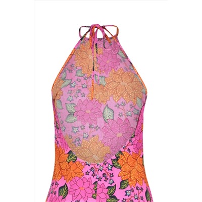 Тканое пляжное платье миди с открытой спиной и цветочным узором TBESS23EL00062