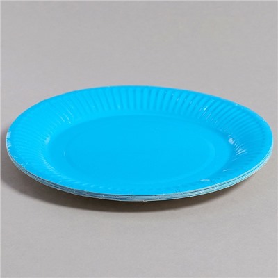 Набор бумажной посуды одноразовый: 6 тарелок, 6 стаканов, цвет голубой