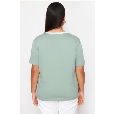 Более экологичная непринужденная трикотажная футболка из 100 % хлопка мятного цвета с окантовкой TBBSS24BF00053