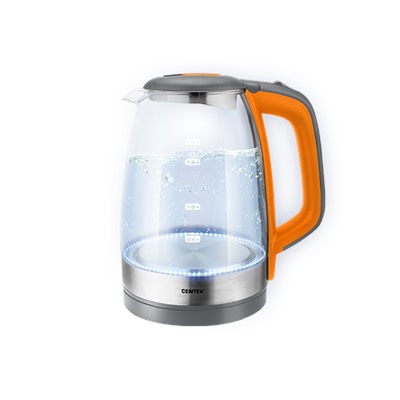 Чайник Centek CT-0065 Orange, стекло, 1.7л 2200Вт, LED-подсветка, мерная шкала, защита от вкл б/воды