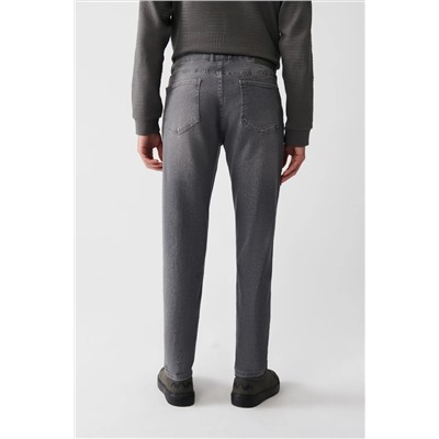 Мужские серые берлинские винтажные потертые гибкие зауженные джинсовые брюки E003512