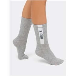 Детские высокие носки в оттенке "серый меланж" с надписью