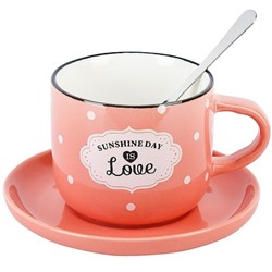Чашка с блюдцем и ложкой "Sunshine day" (розовая) v=180 мл (под.уп)