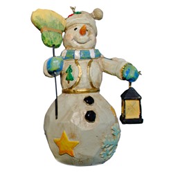 Елочное украшение Статуэтка-подвеска 3D Снеговик с метлой 3D1110