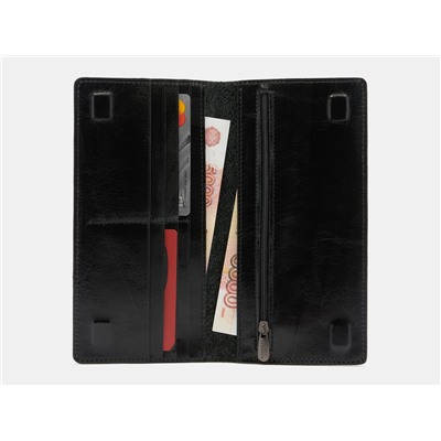 Кожаное портмоне с росписью из натуральной кожи «PR001 Black Подсолнух в лампочке»