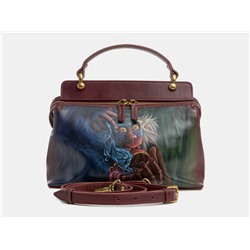 Бордовая кожаная сумка с росписью из натуральной кожи «W0042 Bordo Рафики»