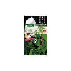 COW Очищающее мыло для лица с экстрактом зелёного чая, растительной плацентой, гиалуроновой кислотой и коллагеном "Shizen Gokochi" (с мочалкой) 80 г кусок / 48
