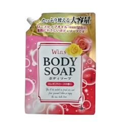 Nihon Крем-мыло для тела "Wins Body Soap Rose" с розовым маслом и богатым ароматом 900 г, мягкая упаковка с крышкой / 10