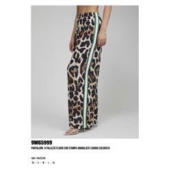 9WG5999  PANTALONE  A PALAZZO FLUIDO CON STAMPA ANIMALIER E BANDA COLORATA