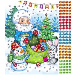Мозаика стразами 19*26см Рыжий кот Дед мороз раздает подарки М-7314 (20)