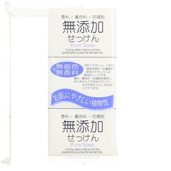 Nihon Натуральное кусковое мыло "No added pure soap" без добавок для всей семьи, кусок 100 г х 3 шт. / 30