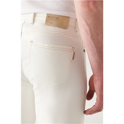 Мужские зауженные джинсовые брюки из лайкры с контрастной прострочкой цвета экрю, однотонные джинсовые брюки A22y3502