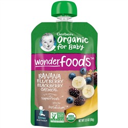 Gerber, Organic for Baby, Wonder Foods, 2nd Foods, банан, черника и ежевика, овсянка, 99 г (3,5 унции)