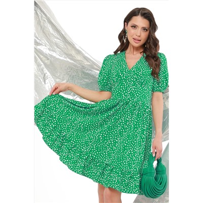 Платье зеленое в белый горошек