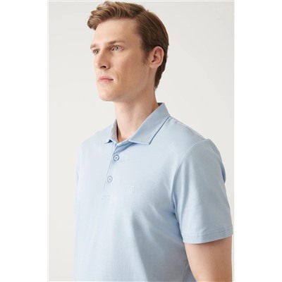 Мужская голубая футболка стандартного кроя из 100% хлопка с воротником-поло и воротником-поло на 3 пуговицах E001035