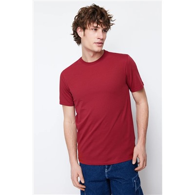 Бордово-красная базовая приталенная футболка с круглым вырезом из 100% хлопка с короткими рукавами TMNSS19BO0001