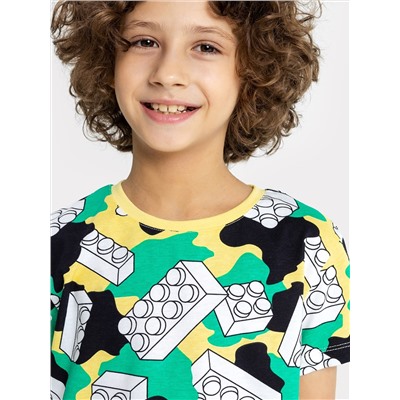 Комплект для мальчиков (футболка, шорты) с принтом разноцветного конструктора
