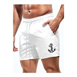 Белый мужской базовый купальник стандартной длины с принтом якоря, шорты для плавания