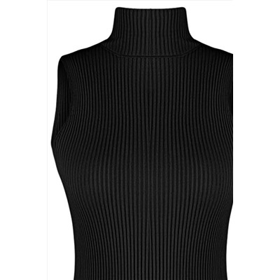 Черное трикотажное платье без рукавов миди TWOAW24EL00065