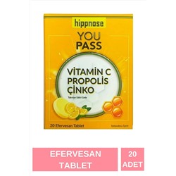 Hippnose Youpass 20 шипучих таблеток, содержащих витамин С, цинк и прополис