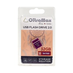 Флешка OltraMax 50, 32 Гб, USB2.0, чт до 15 Мб/с, зап до 8 Мб/с, фиолетовая