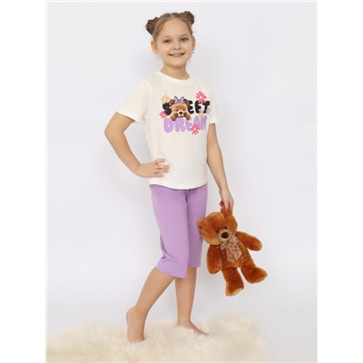 CSKG 50171-21 Пижама для девочки (футболка, бриджи),экрю
