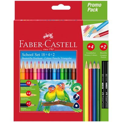 Карандаши цветные Faber-Castell, 18цв., трехгран., заточ.+ 4цв. + 2ч/г кар., картон, европодвес