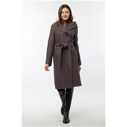 01-10523 Пальто женское демисезонное (пояс) вареная шерсть темно-сиреневый