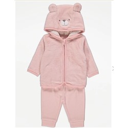 Pink Teddy Fleece Hoodie and Joggers Outfit