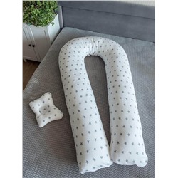 Подушка для беременных "Подкова" + подушка для младенцев / Звездочки серые на белом