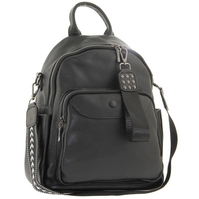 Рюкзак кожаный черный с ручкой на плечо LMR 7627-1j