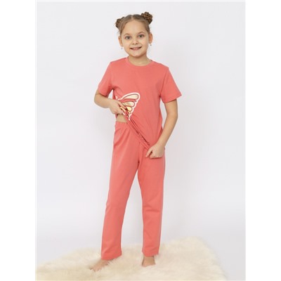 CSKG 50169-28 Пижама для девочки (футболка, брюки),коралловый