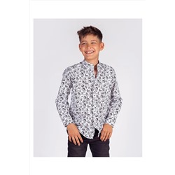 Детская рубашка стандартного кроя из хлопчатобумажной ткани с белым цветочным узором и магнитным воротником для мальчиков Kids500