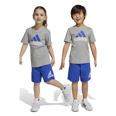 Camiseta y short Logo Essentials Gris jaspeado y azul eléctrico