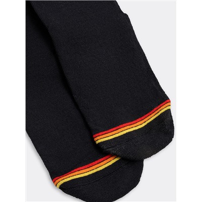 Высокие женские носки "термо" черного цвета с желтой и красной полоской